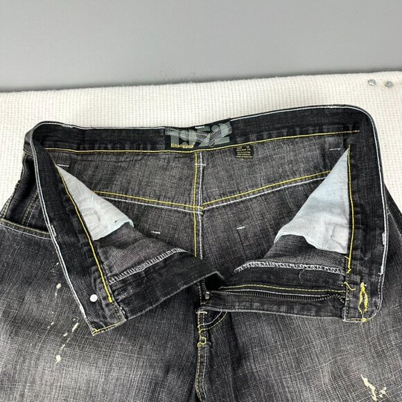 Y2K Evolution in Design Men's Hip Hop Dark Distressed Denim Jeans Embroidered - Picture 8 of 14